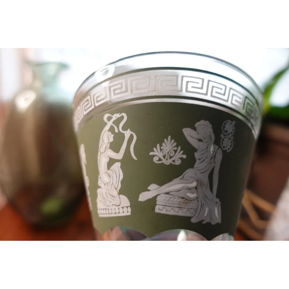 Vintage Grecian‎ theme green and white Fluted glass bowl